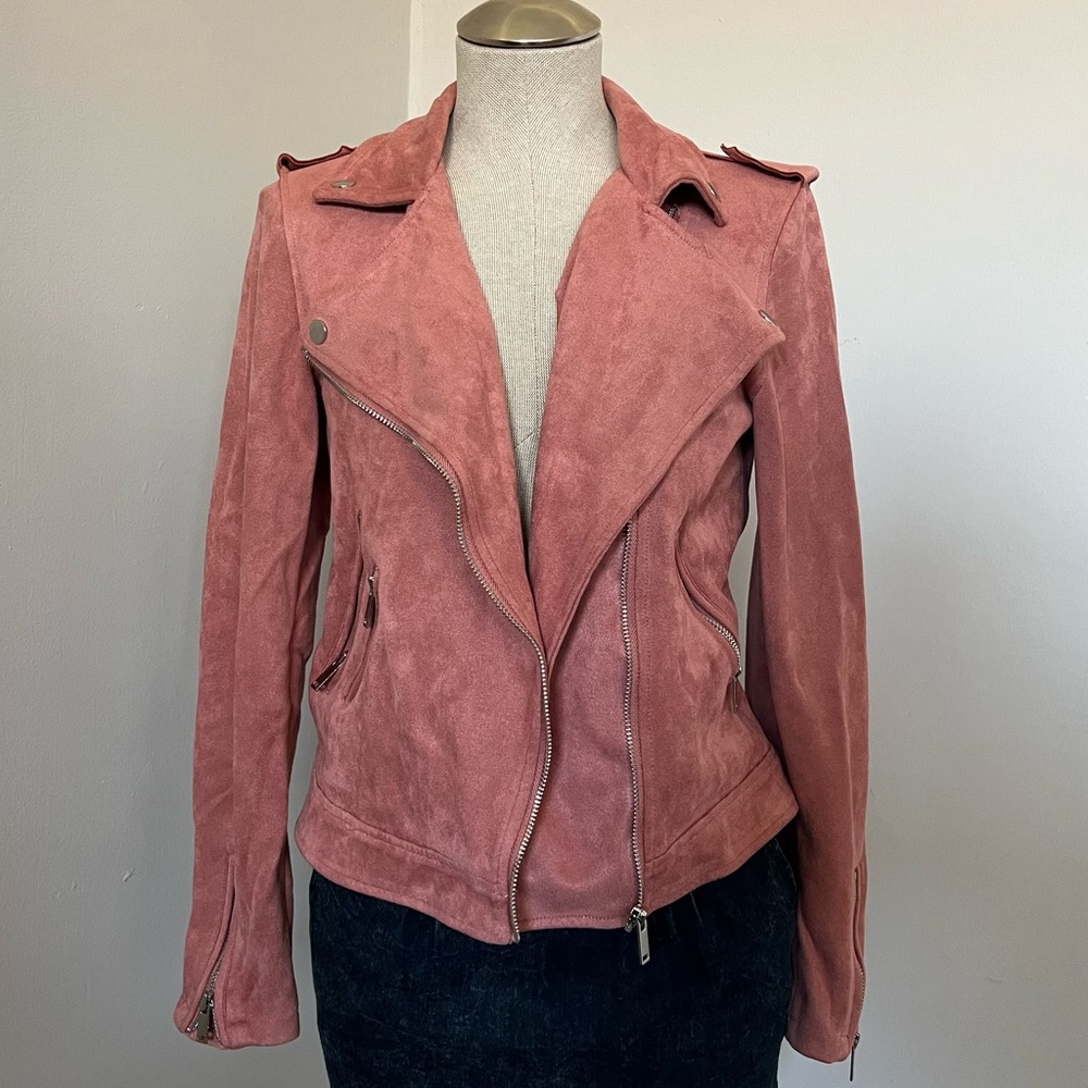 Marisa Suede Moto Jacket in Deep Blush